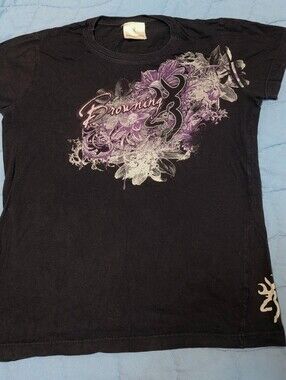 Browning Black Tee with Purple and Silver Floral Graphic